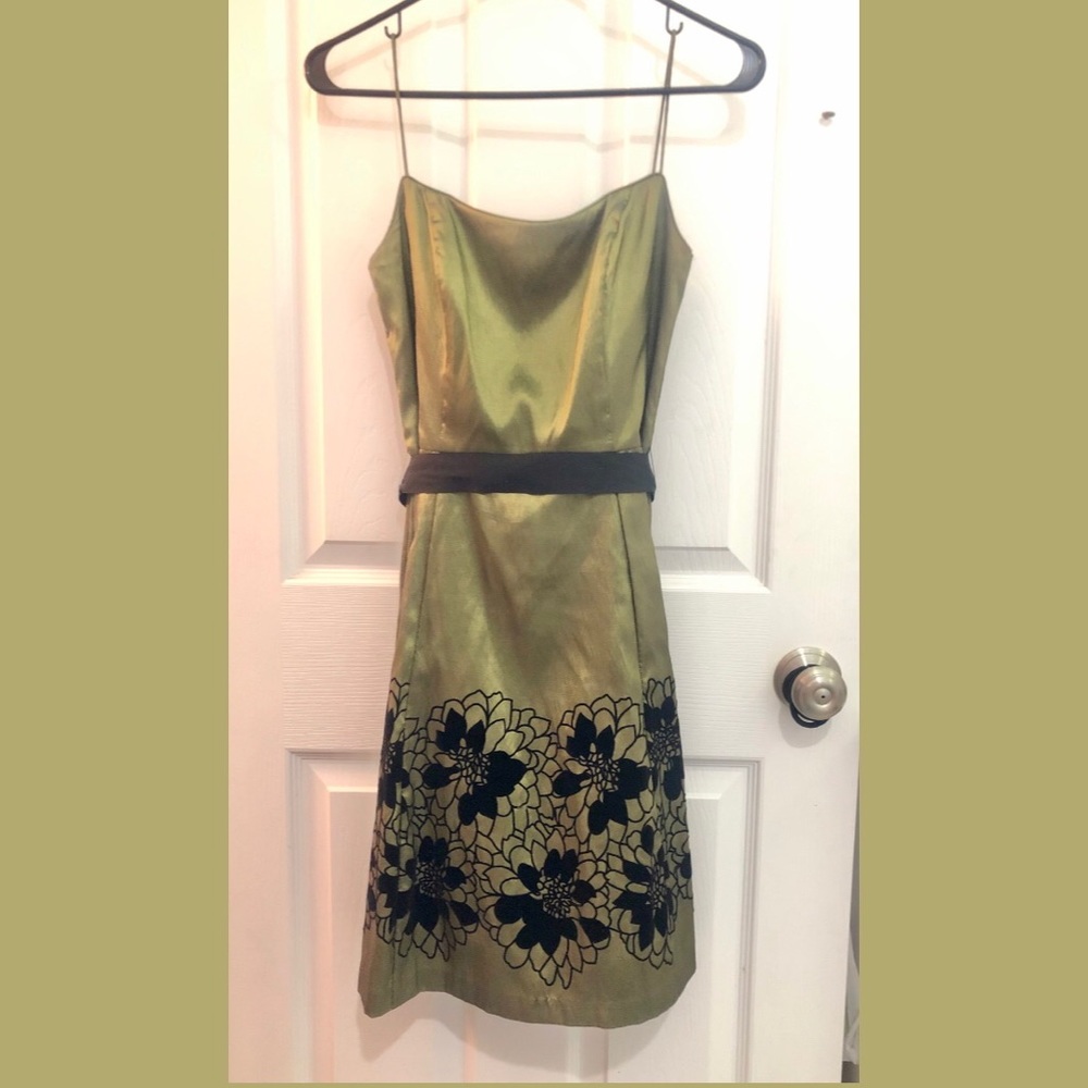 *ASK ME* Green Semi-Formal Dress with Black Velvet Flowers